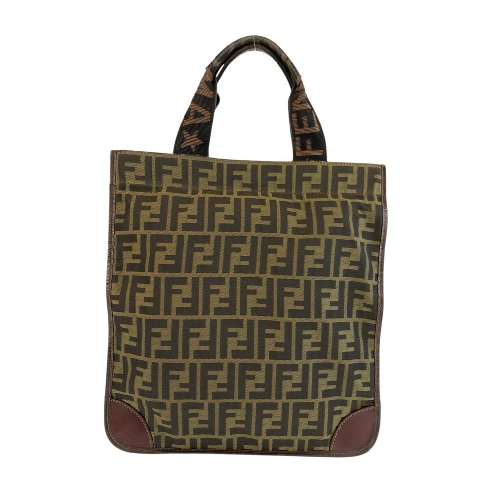 FENDI Zucca Brown Canvas Leather Tote Bag Handbag for Women